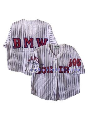 90s Esleep • BMW x  Elvis Pinstriped Baseball PJ Jersey Top